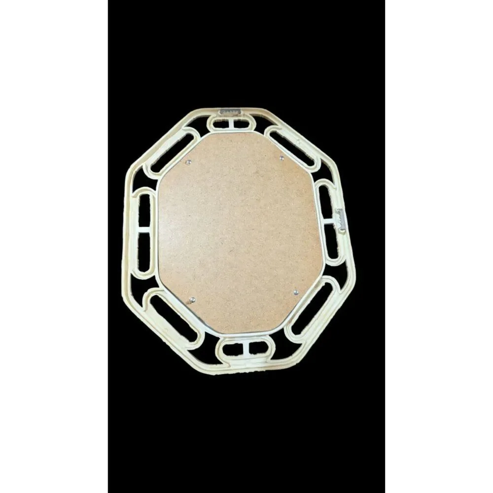 Vintage Homco Faux Bamboo Octagon Wall Mirror Cream Hollywood Regency 1983 18x14